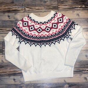 Tommy Hilfiger wool blend Fair Isle Christmas White and Pink Patterned Sweater